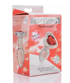 Booty Sparks Red Heart Gem Glass Anal Plug  Small