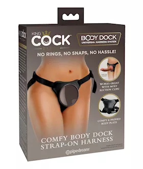 King Cock Elite Comfy Body Dock Strap On Harness  Black