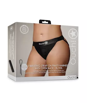Shots Ouch Vibrating Strap On Panty Harness wOpen Back  Black XLXXL