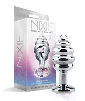Nixie Honey Dipper Ribbed Metal Rainbow Jeweled Butt Plug  Large