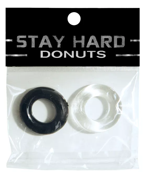 Ignite Power Stretch Donut Cock Ring - Clear/black Pack Of 2