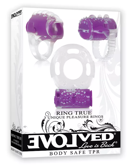Evolved Ring True Unique Pleasure Rings Kit - 3 Pack Clear/purple