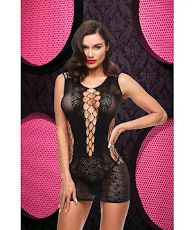 Lace And Fishnet Halter Dress  Black ENV