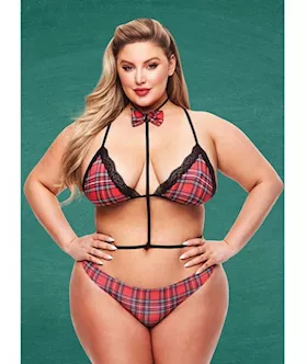 Teacher039s Pet Baddie Schoolgirl Top Wbow Tie amp Panty Redblack Qn