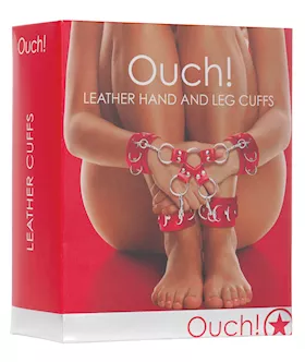 Shots Ouch Leather Hand amp Leg Cuffs  Red