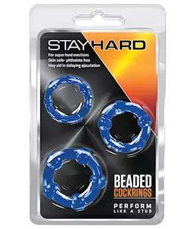 Blush Stay Hard Beaded Cock Rings 3 Pack  Blue