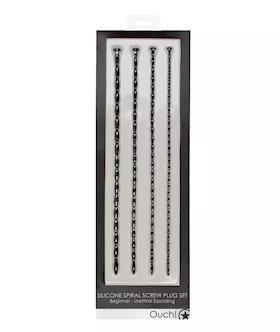 Shots Ouch Beginner Urethral Sounding Silicone Spiral Screw Plug Set  Black