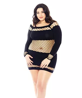 Nothing to Hide Nylon amp Diamond Net Chemise Black QN