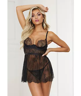 Lace amp Satin Babydoll amp Panty Black XL