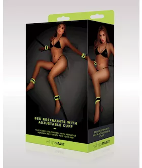 WhipSmart Glow in the Dark Bed Restraints wAdjustable Cuffs  Green