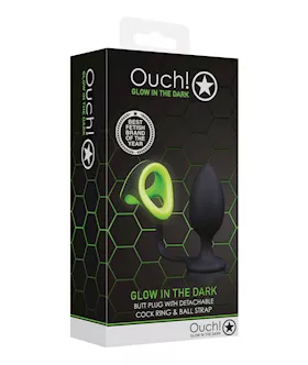 Shots Ouch Butt Plug wCock Ring amp Ball Strap  Glow in the Dark