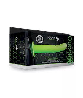 Shots Ouch 8quot Textured Curved Hollow Strap On  Glow in the Dark