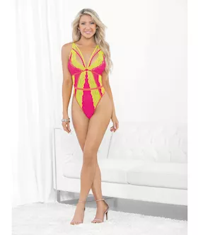 Festival Wear Strappy Teddy wBrazilian Back Neon LG
