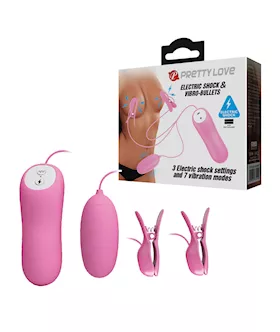 Pretty Love Electric Shock Vibro Nipple Clamps amp Bullet Pink