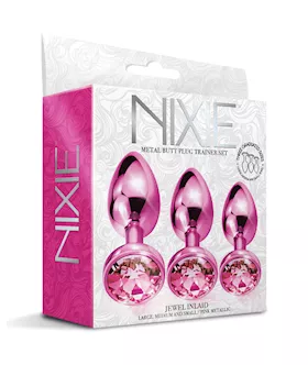 Nixie Metal Butt Plug Trainer Set wInlaid Jewel  Pink Metallic