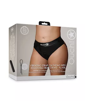 Shots Ouch Vibrating Strap On Thong wRemovable Rear Straps  Black XLXXL