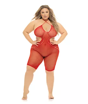 Pink Lipstick Fill Me in Bodystocking Red QN