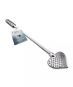 Nixie Flaming Heart Riding Crop  Silver