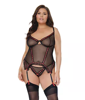 Mesh Underwire Garterbelt Bustier wGString Black 1X2X