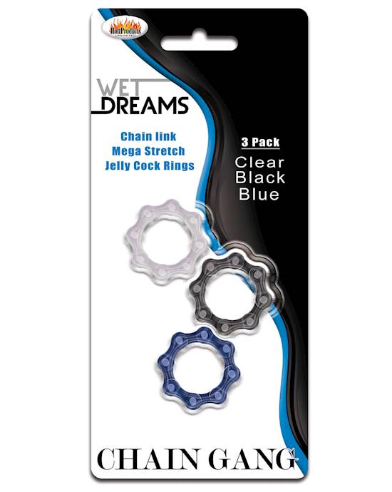 Wet Dreams Chain Gang Cock Rings  Asst Pack of 3