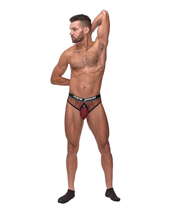 Cock Pit Fishnet Cock Ring Thong Red SM