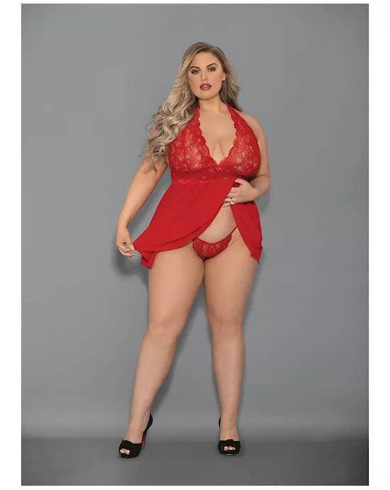 Euphoria Shorty Babydoll & Open Panty Red Qn