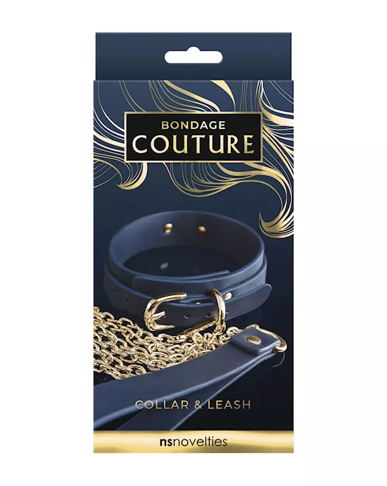 Bondage Couture Vinyl Collar And Leash - Blue