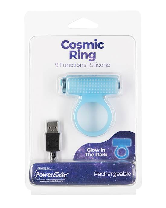 Cosmic Cock Ring wRechargeable Bullet  9 Functions Glow in the Dark
