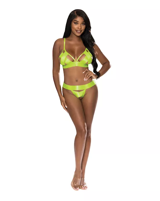 Strap-Tease Bra & Crotchless Panty Neon Yellow L/XL